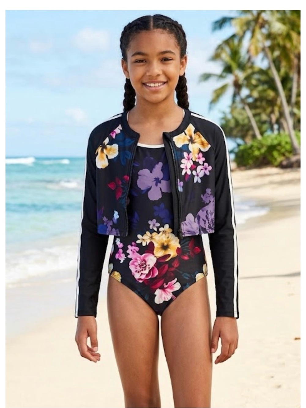 NWT- Wonder Nation Black Floral Kids Swim One Piece